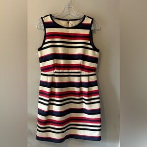 J.Crew Sleeveless Striped Sheath Dress Size 6 Red Navy Black Ivory Cotton Blend